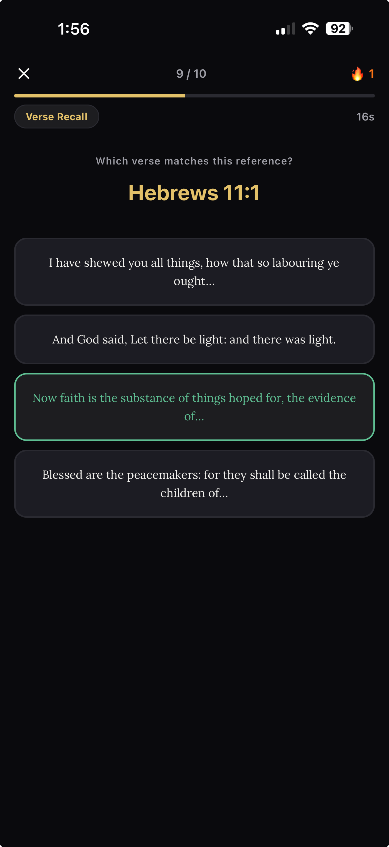 A timed quiz question in Ingrain