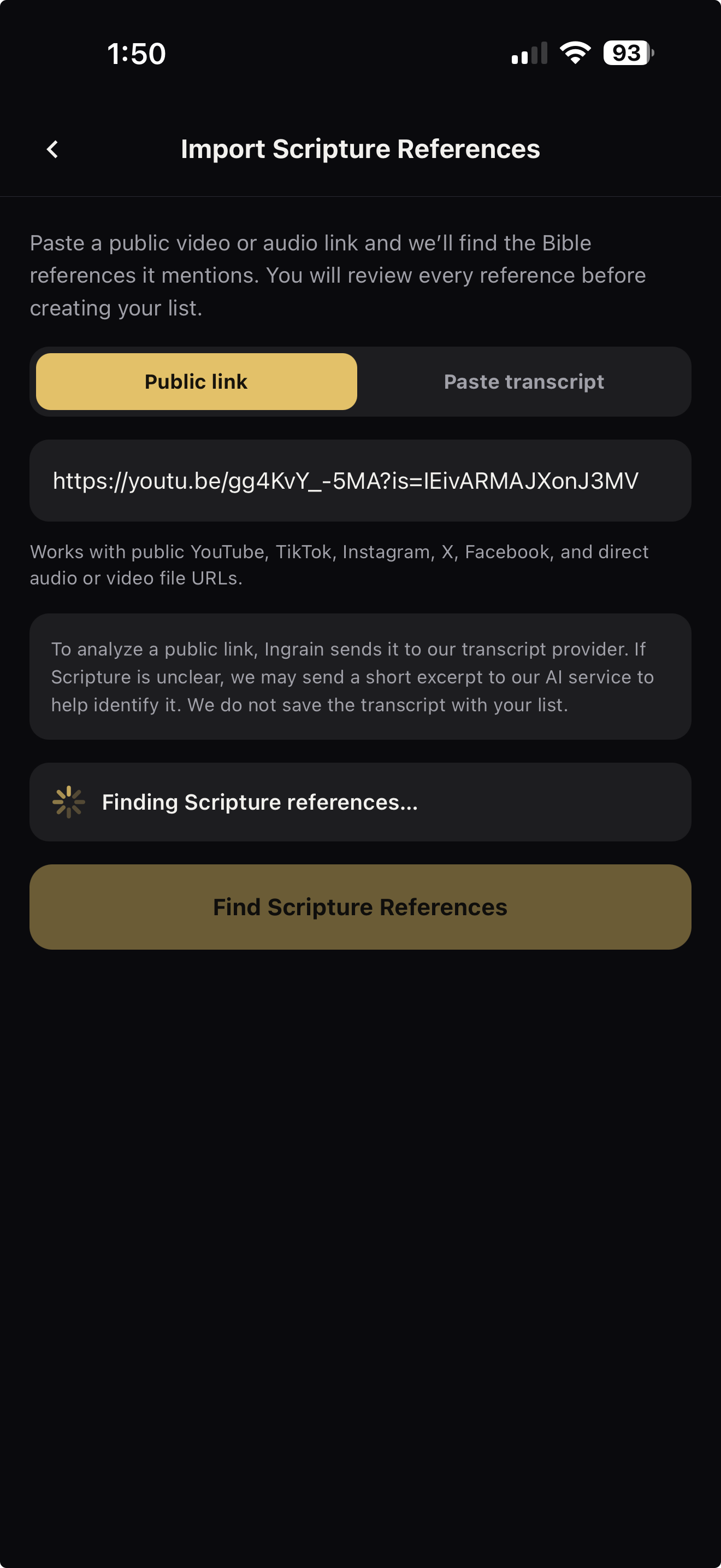 Ingrain finding Scripture references in a sermon transcript