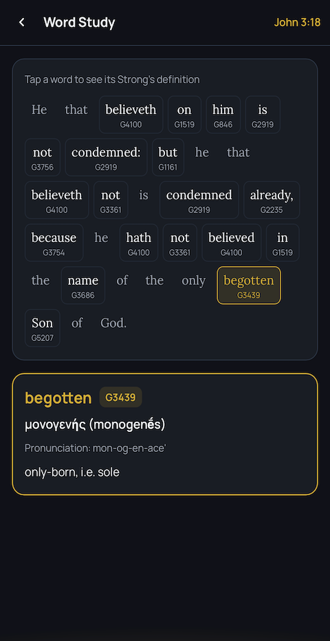 Strong's Concordance word study view in Ingrain