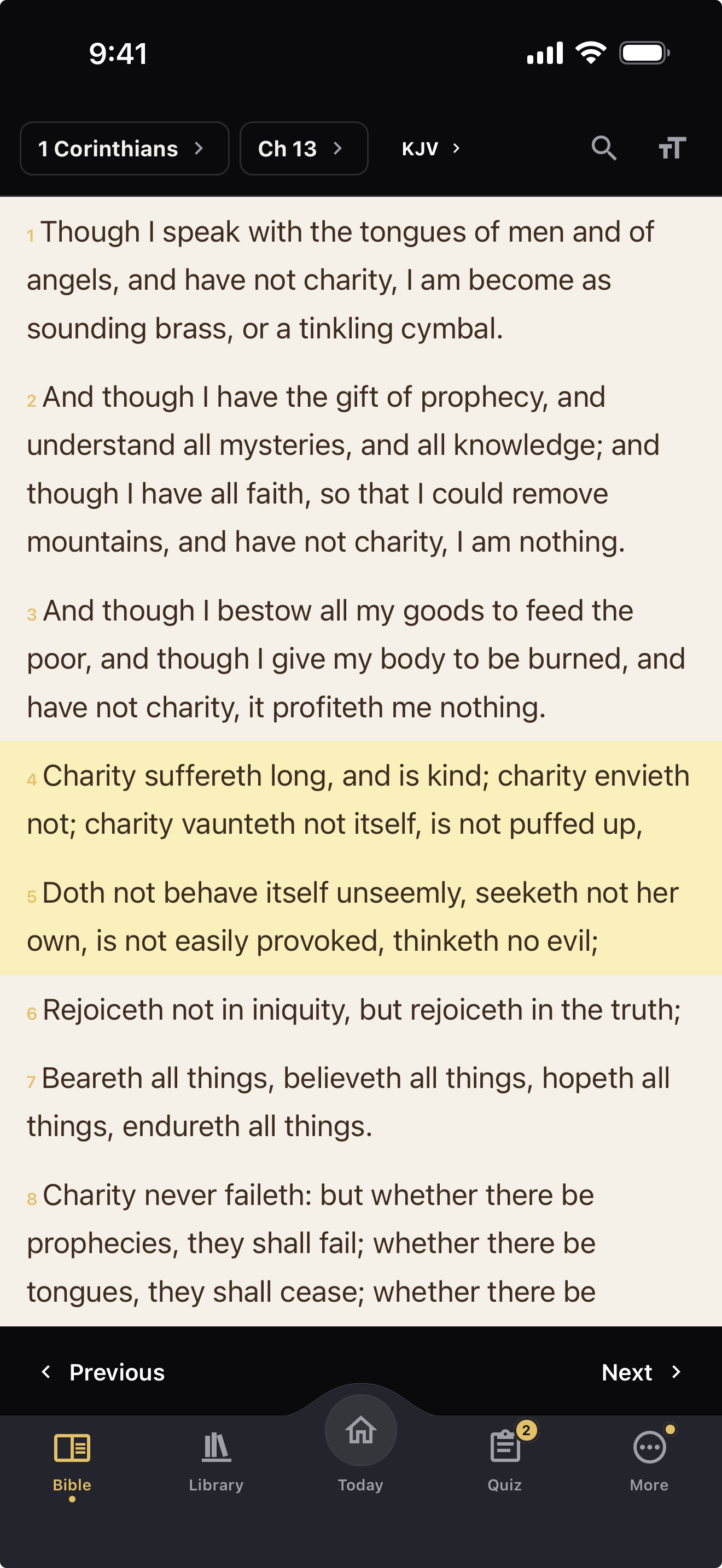 Ingrain offline study Bible reader showing a highlighted verse